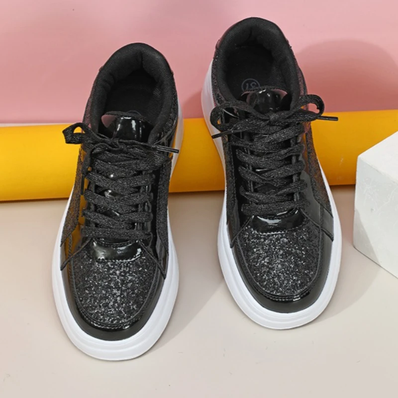 Zapatos de moda con lentejuelas para mujer, calzado informal para caminar, zapatillas de suela gruesa a la moda, calzado informal para hombre, zapatillas con cordones