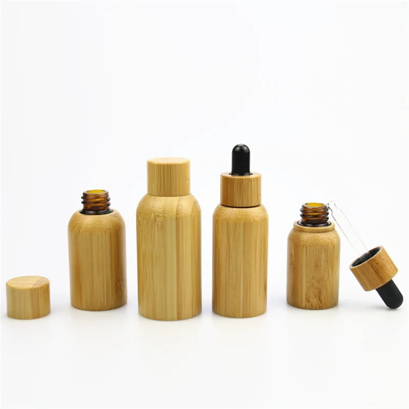 50Pcs Luxury Recycled Bamboo Cover CBD Essential Oil Dropper Bottles with Pipette 15/30/50ml Cosmetiquera Bottles for Liquids CN