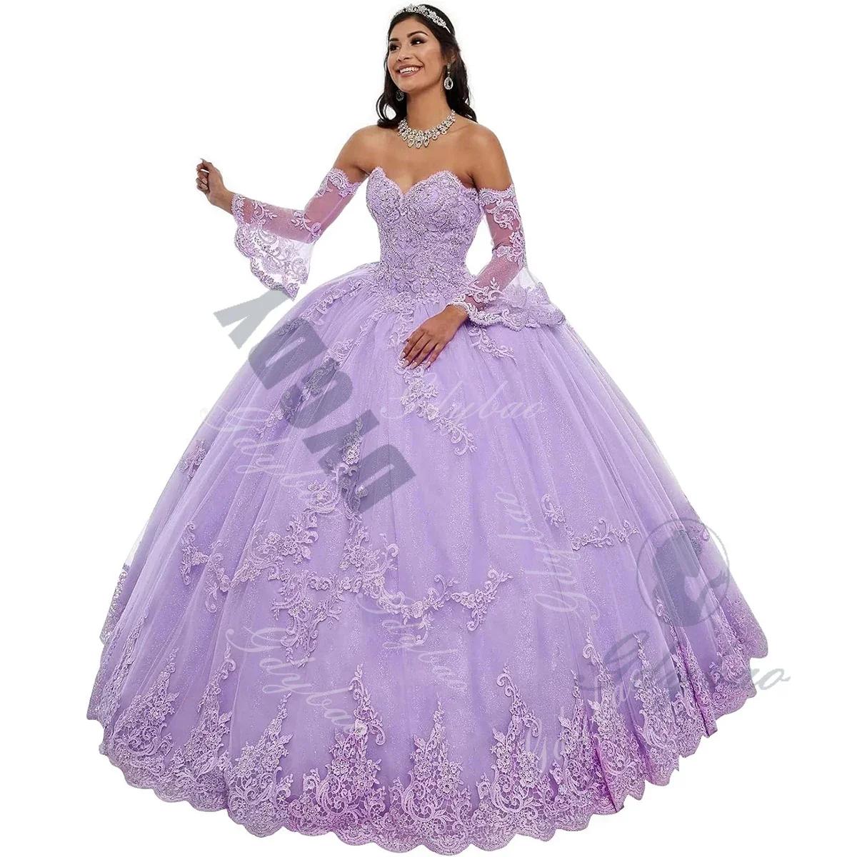 Ragazze Sweetheart Quinceanera abiti Ball Gown Lace Appliques Sleeve Puffy Prom Sweet 16 Dress 2024 abiti da sera da donna lunghi