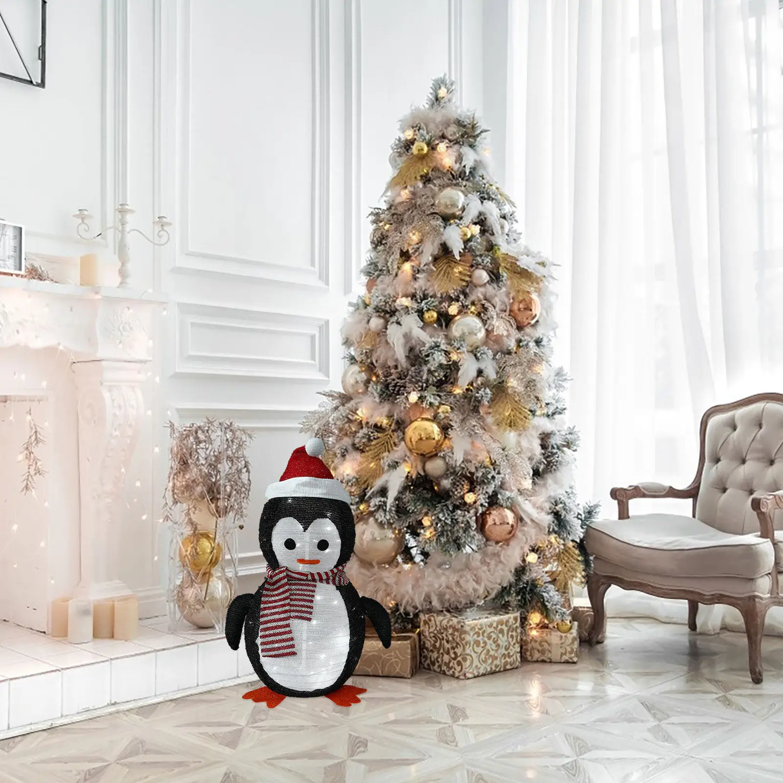 Collapsible LED Penguin Lantern Festive Holiday Decoration Light Up Christmas Yard Garden Patio Indoor Display Penguine