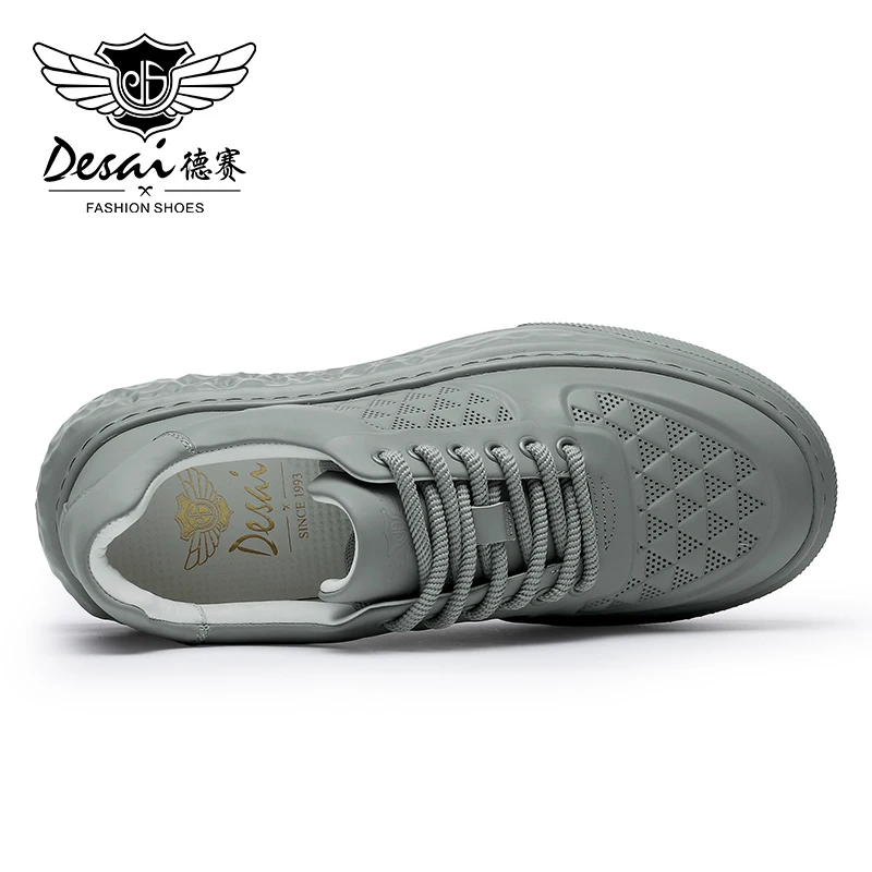 DESAI Brand Men Casual Shoes Sports Soft Outsole White Full Grain Leather Shoes Men Male 2023 Punch Design Breathable