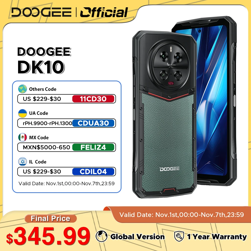 

DOOGEE DK 10 Rugged Phone 5G 6.67" 120Hz 2K AMOLED Display 12GB+512GB Dimensity 8020 Octa Core 50MP Main Camer 120W Fast Charge