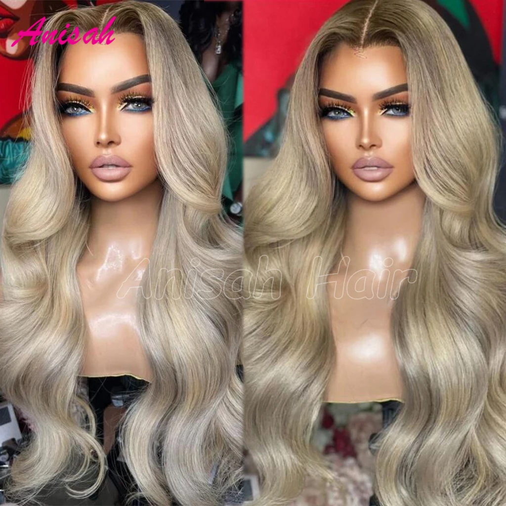 Brazilian Remy Hair Ombre Ash Blonde Glueless Wig Ready To Wear Wigs 13x4 Lace Frontal Wig 5x5 HD Transparent Closure Wigs