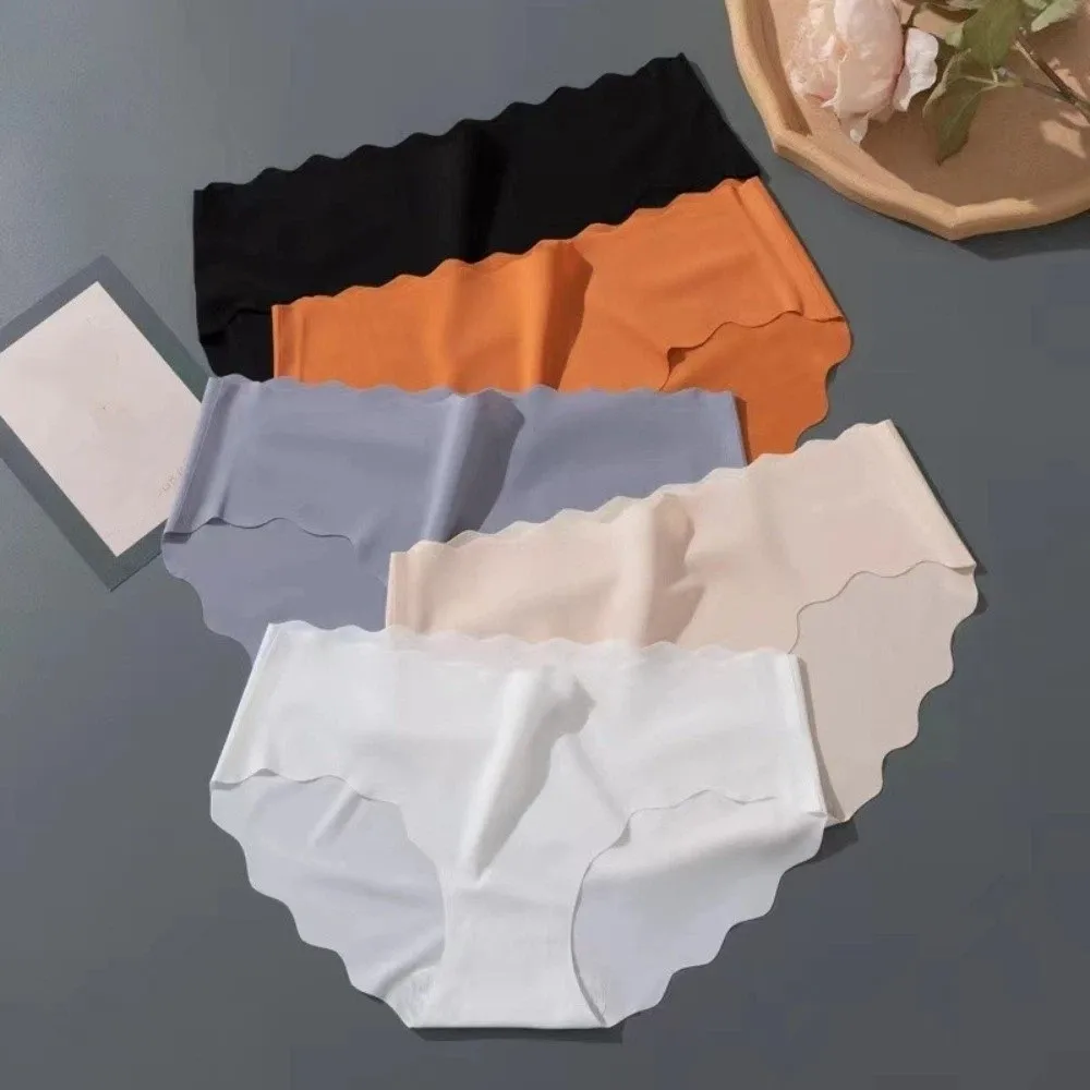 

Solid Color Ice Silk Anti-embarrassment Briefs Underwear Women Mid Waist Ice Silk Panties Ultra Thin Seamless Briefs Girl