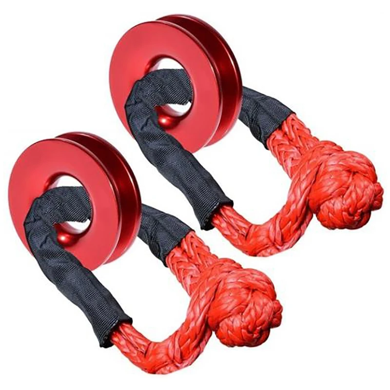 2Pcs 1/2 Inch Synthetic Shackle Winch Rope + Recovery Snatch Ring