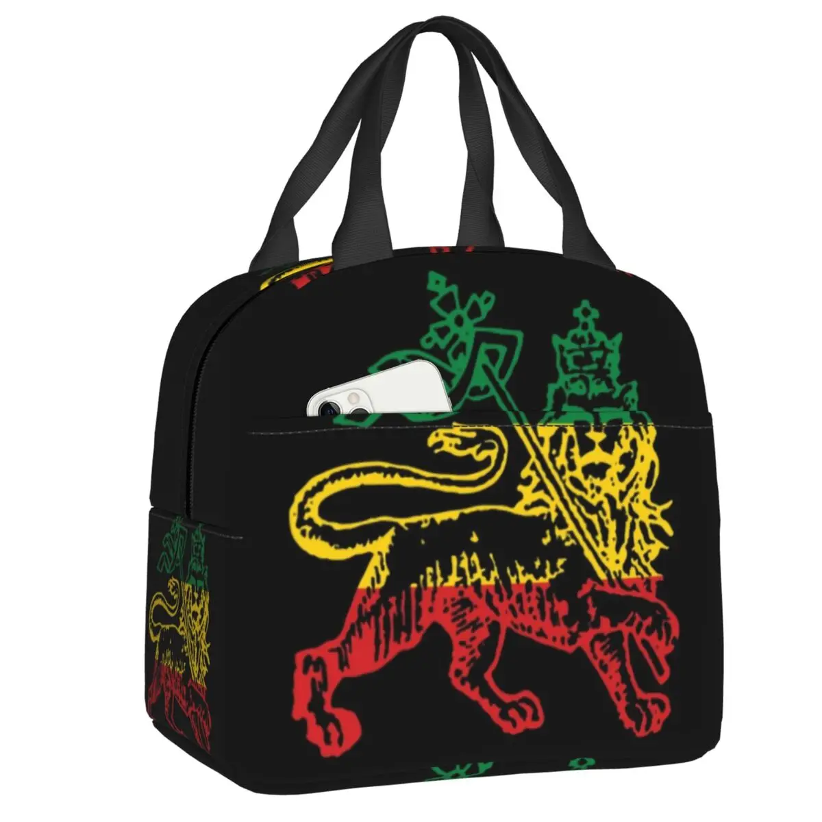 Custom Lion Of Judah Flag Ethiopia King Lunch Bag Men Women Cooler Thermal Insulated Lunch Boxes for Student School