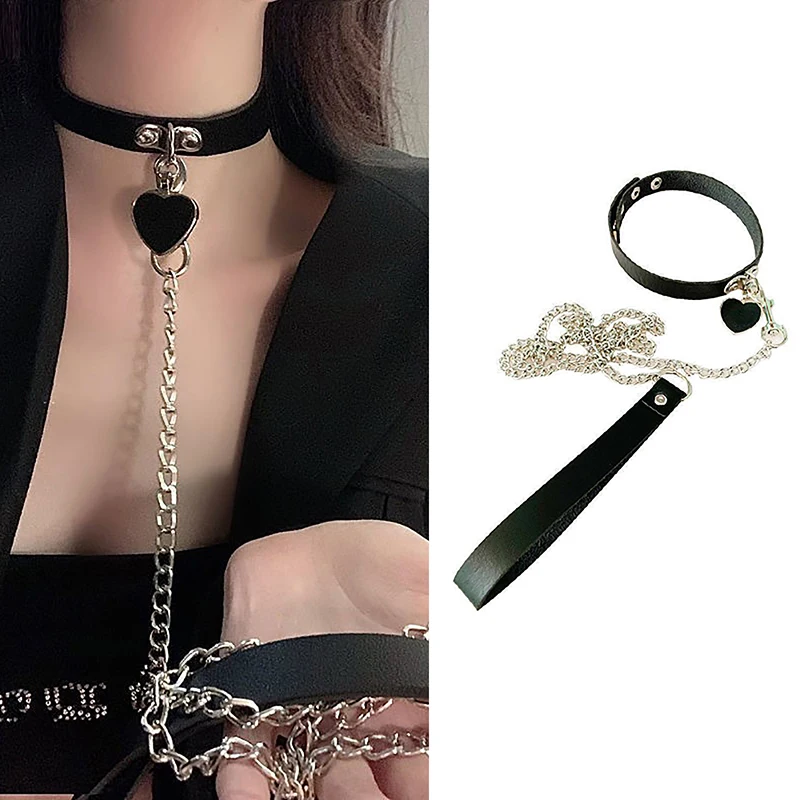 Gothic Harness Women Collar Chain Choker Sexy Leather Chain Pendant Collar Choker Necklace Cosplay Accessories For Couples Gift