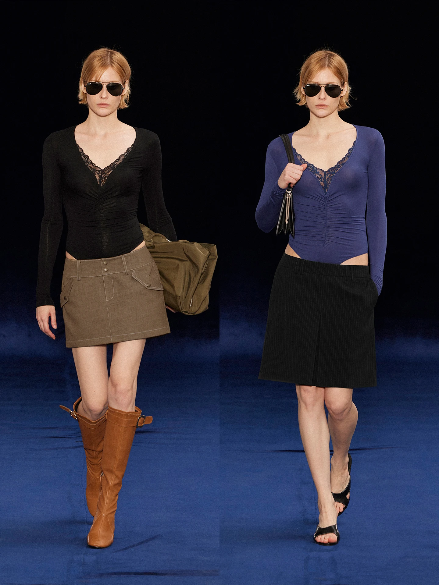 

Randpiee Touch Series Lace Hollow Deep V Folded Slimming One-Piece Top Women's Faion Spring Thin Elastic Waist orts