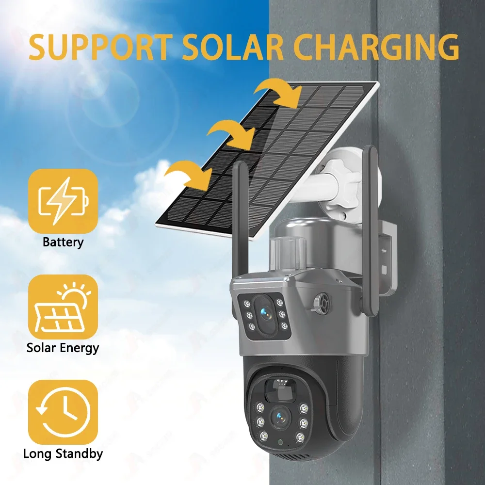 10-канальная 8-мегапиксельная Wi-Fi двойной объектив PTZ солнечная камера видеонаблюдения 12,5-дюймовый ЖК-монитор WIFI NVR наружная система видеонаблюдения с автоматическим отслеживанием