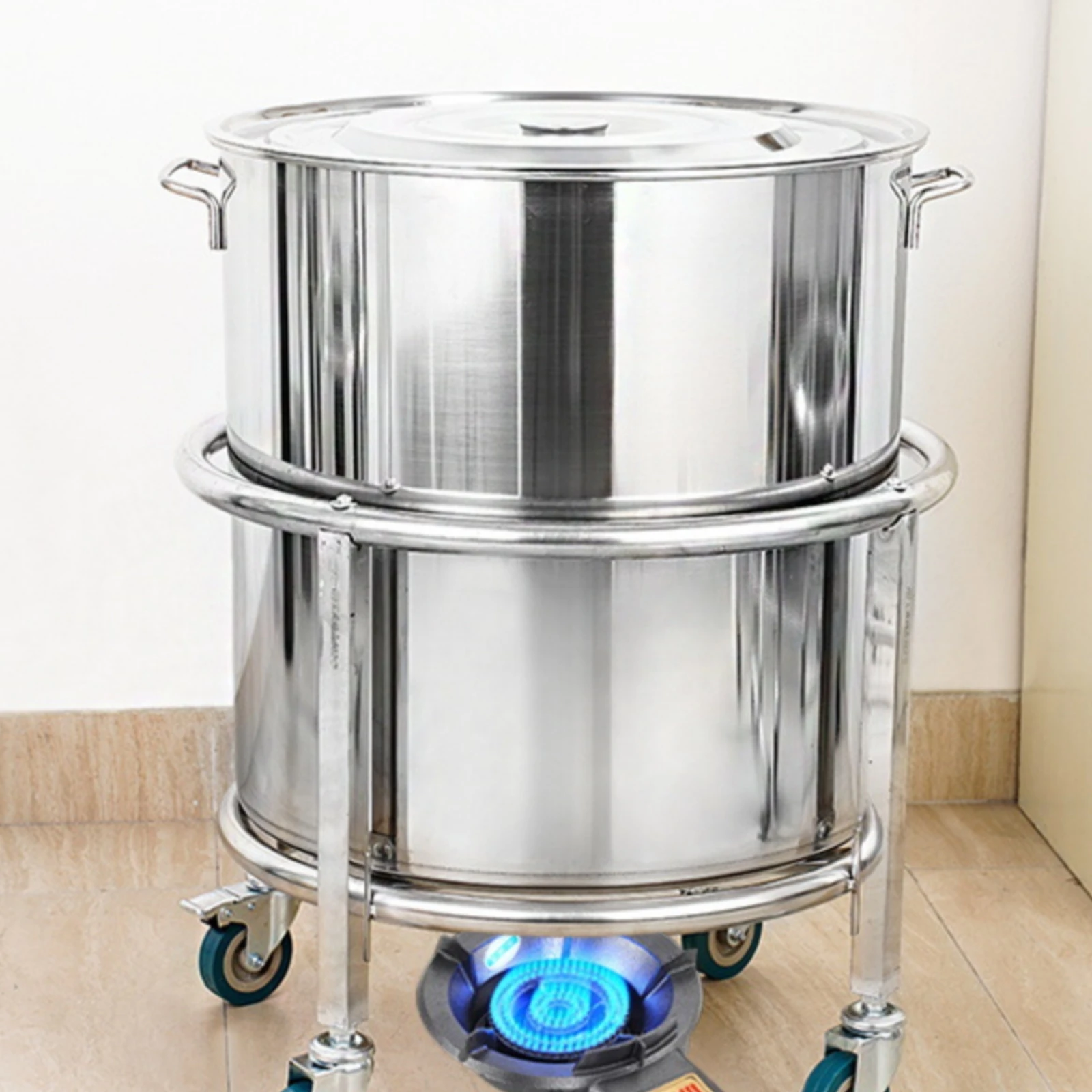 Stainless Steel Mobile Container Stand Portable Container Stand with Caster Wheels Rust-Resistant Versatile for Restaurants