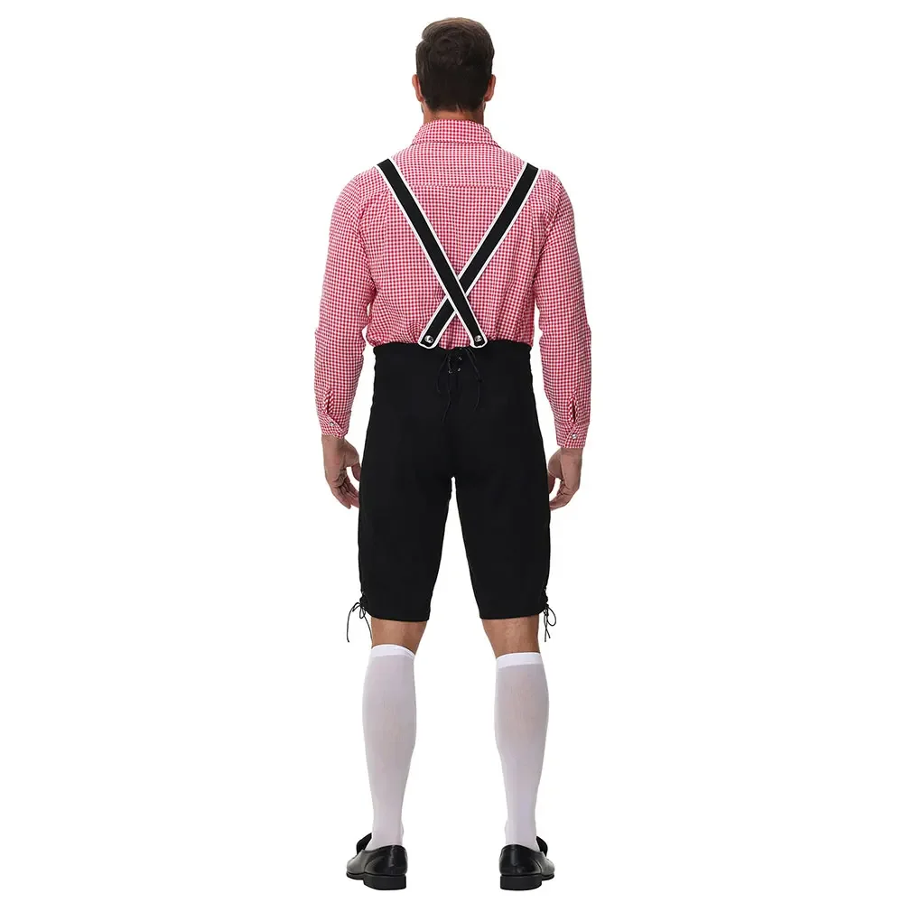 قميص رجالي ذو مربعات لمهرجان البيرة الألمانية وسراويل حامل البيرة مجموعة ملابس بافارية تقليدية زي رقص حديث #2