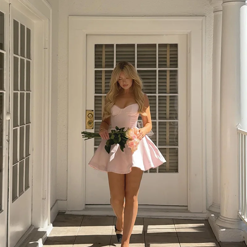 공식 행사 드레스 핑크 패션 파티 댄스 파티 드레스 이브닝 드레스 2025 여름 우아한 가운 스파게티 스트랩 Brithday 옷