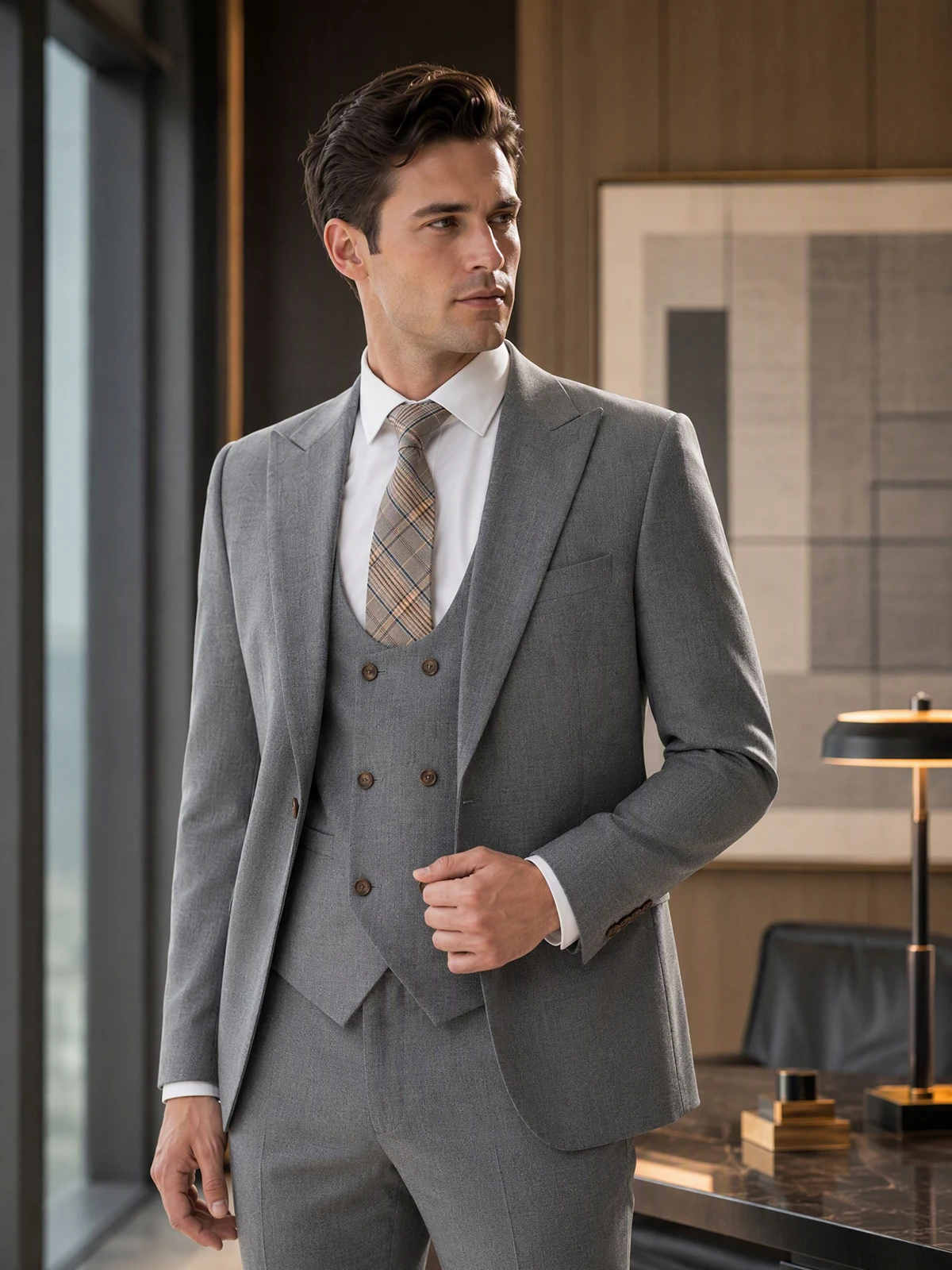 Costume 3 Pièces Homme Gris Ha - Men Accessories Elegant avis et prix