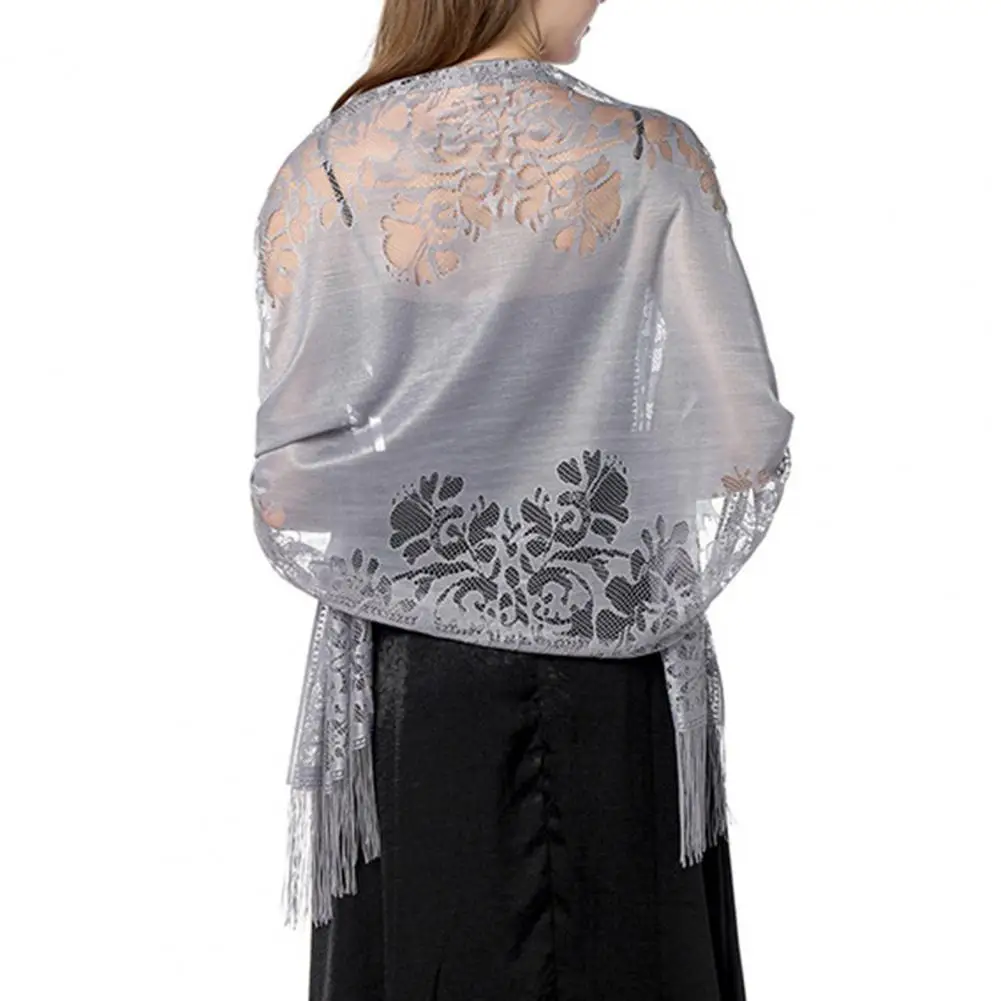 

Lace Bride Shawl Stylish Floral Tassels Decor Evening Shawl for Party