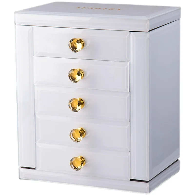 صندوق مجوهرات، سعة كبيرة، متعدد الطبقات، قلادة زجاجية راقية بسيطة على الطراز الأوروبي، خاتم، حلق، أقراط