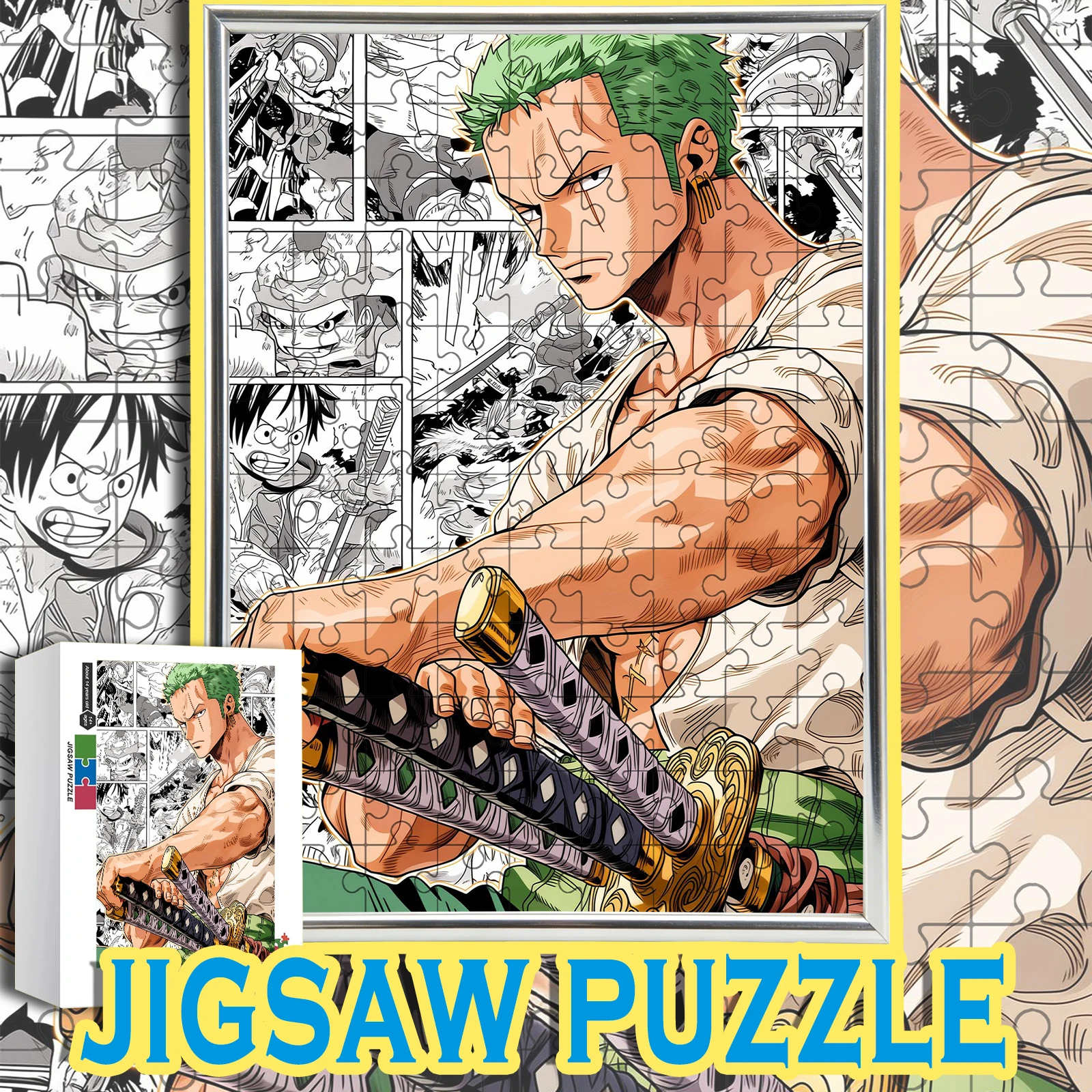 

Пазл с тематикой One Piece: Зоро в стиле трех мечей, 108/200/300/500/1000 элементов, деревянная напольная головоломка, украшение для дома, подарок