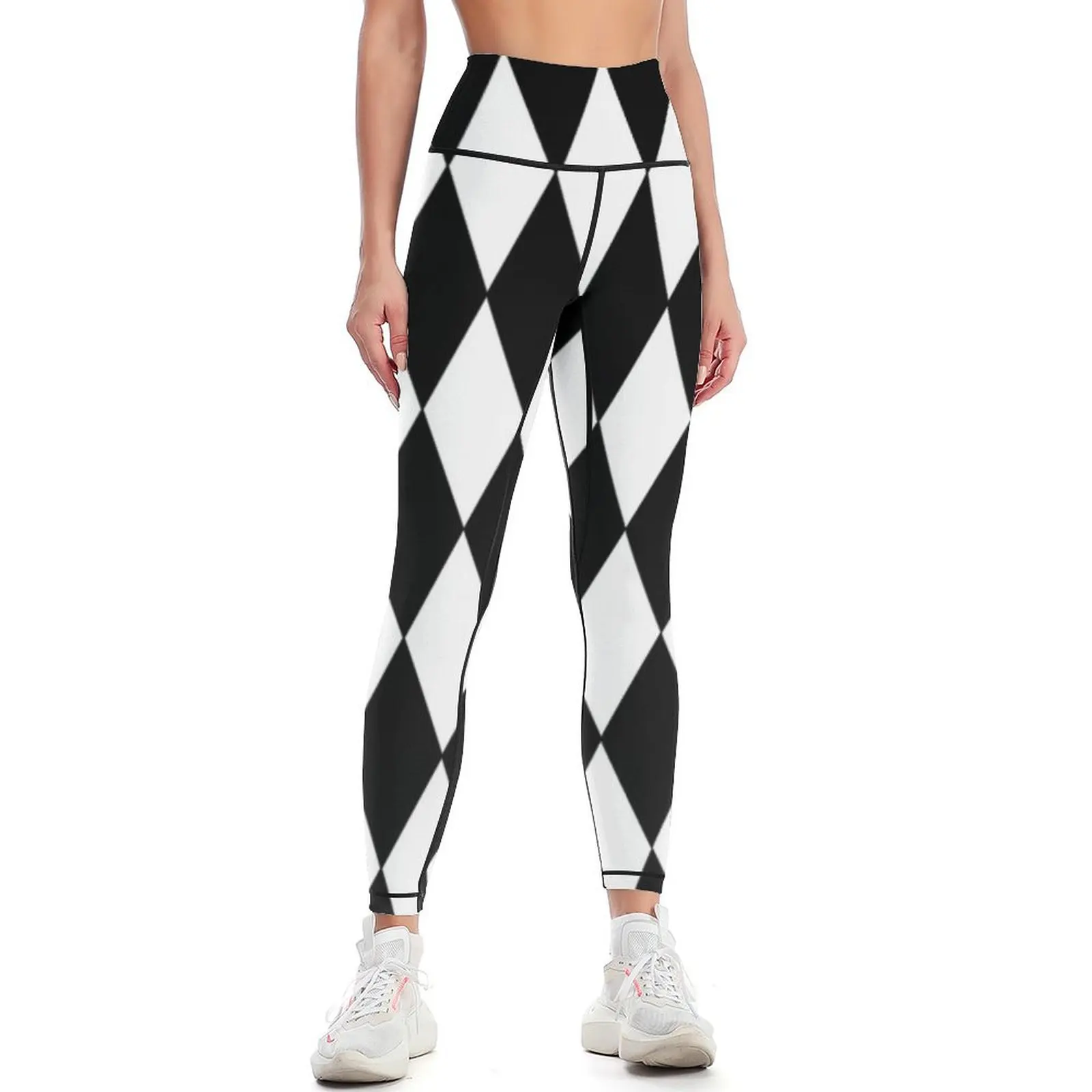 LARGE BLACK AND WHITE HARLEQUIN- DIAMOND- ARGYLEPATTERN DESIGNED FOR HOME DECOR AND CLOTHING Leggings Golf wear Womens Leggings