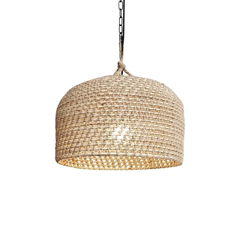 

Oriental Hemp Rope Semi Circular Pendant Light Rattan Art Hand Woven Lamp Fixture for Living Room Bedroom Dining E27 Chandeliers