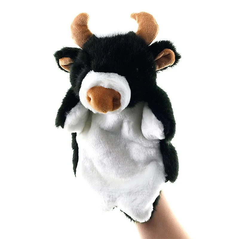 Fantoche de mão brinquedo de pelúcia animal em forma de vaca boneca interativa pai-filho