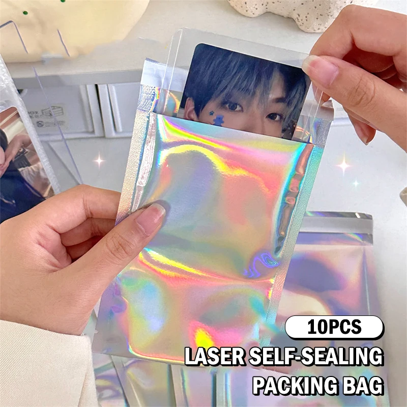 10Pcs Self-Sealing Laser Small Plastic Bags For Star Card Pouch With Clear Display Window PE Jewelry Packaging Gift Storage Bag