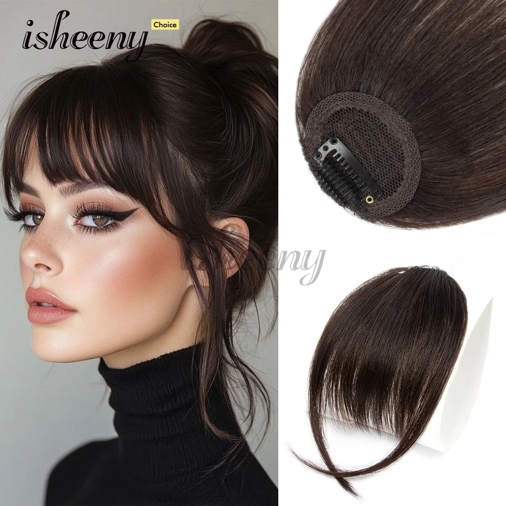 Clip In Human Hair Bangs French Bangs for Women Natural Straight Remy Hair Piece Easy to Wear and Remove Hairpiece Thin Hair