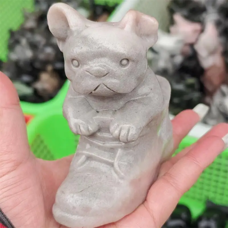 

Натуральный нефритовый кварцевый сувенир с изображением собаки в обуви, украшение для дома, аксессуары для рукоделия, декор для комнаты, подарок, 1 шт.