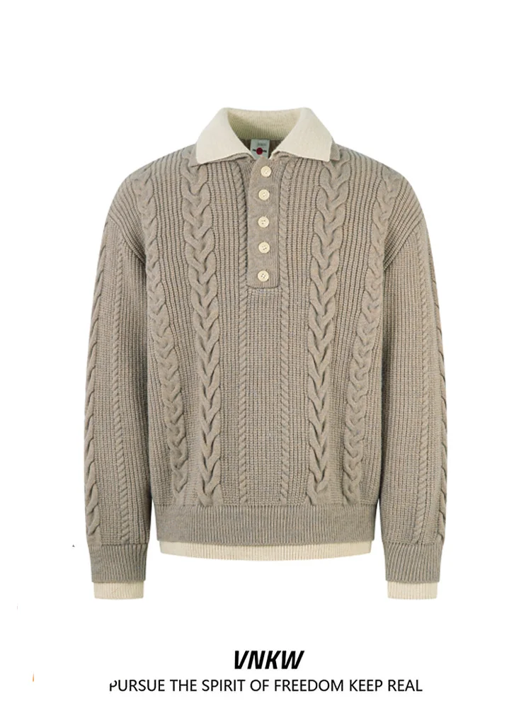 

Thiened Heavyweight Retro Sle Color Blo вязаный свитер мужской свитер с воротником с цветочным узором искусственный двухсекционный D...