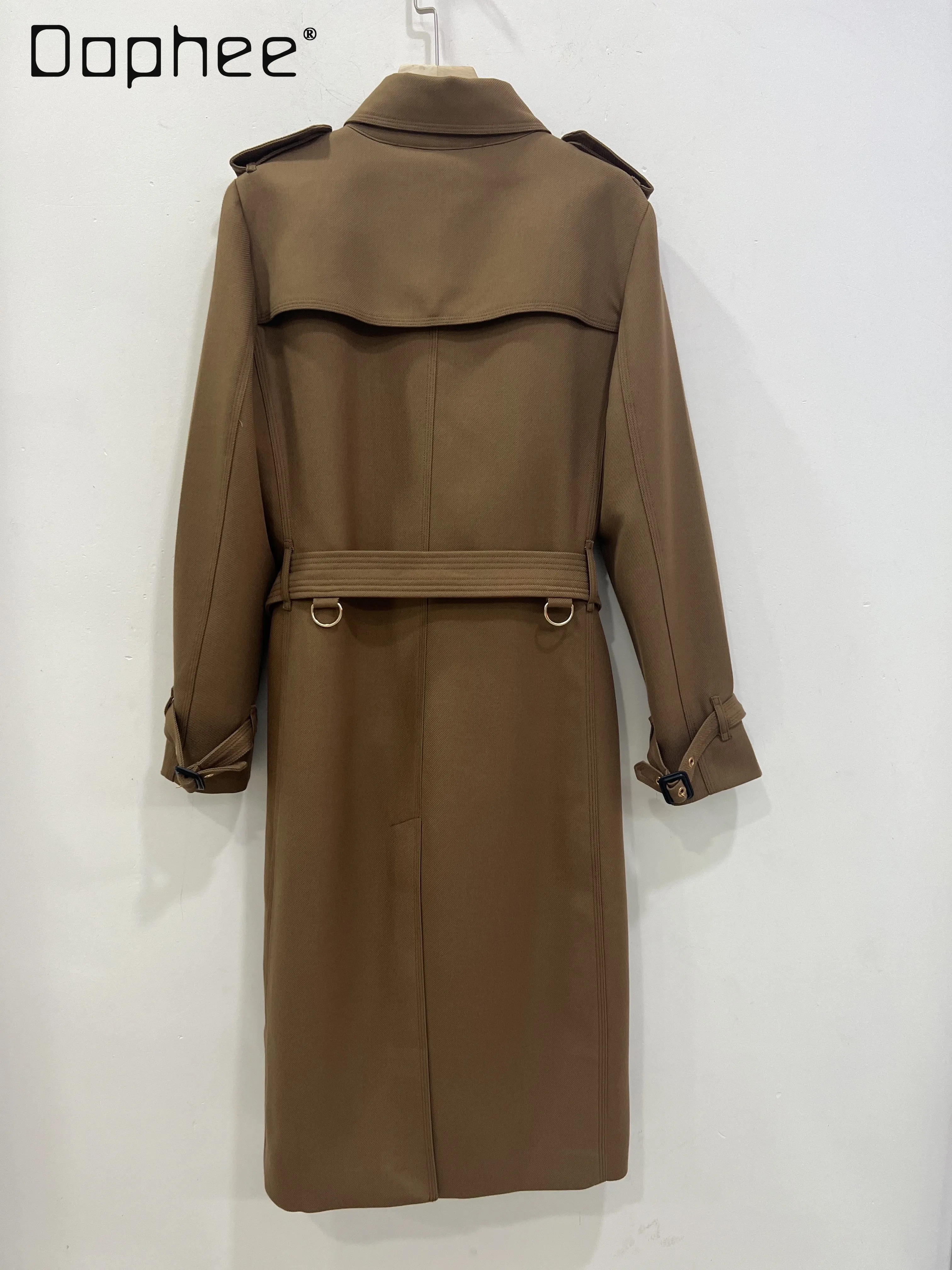 High End Temperament Classic Double-breasted Long Wool Coat Women French British Fashion Retro Slim Mid-length Trench Coats