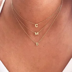 Fashion Tiny Initial Necklace Gold Silver Color Stainless Steel Necklace for Women A-Z Letter Choker Chain Pendant Jewelry Gift