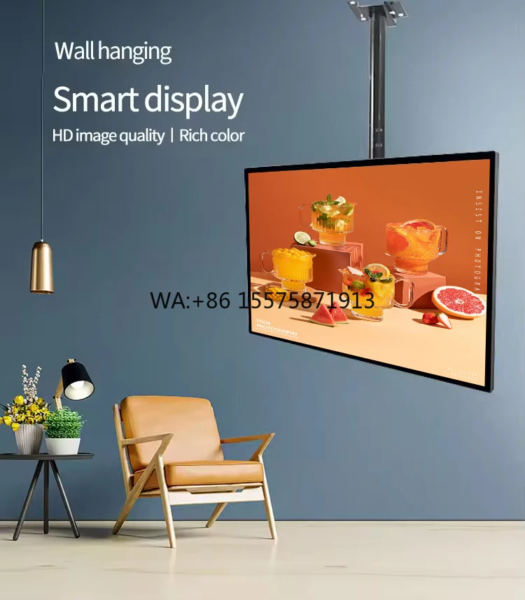 75-Inch Indoor Hanging LCD Display USB Power Remote-Controlled Digital Signage for Restaurant Advertising Menu Board 1-Year