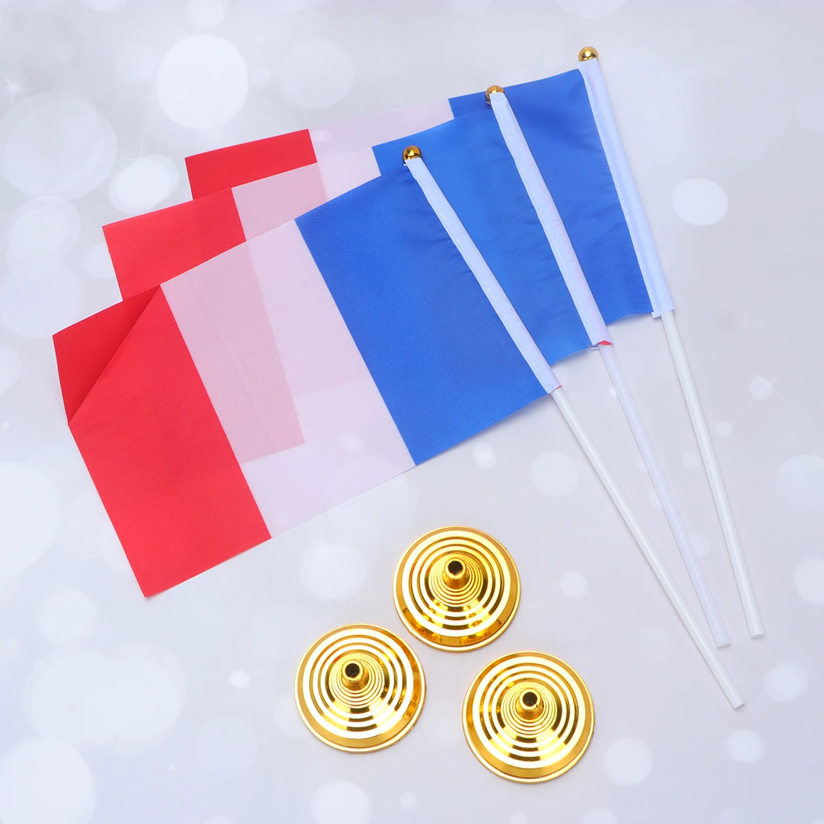 

12pcs France Desktop Flag Decor Creative Tabletop Flag With Base Polyester Lightweight For Home Office Party Military