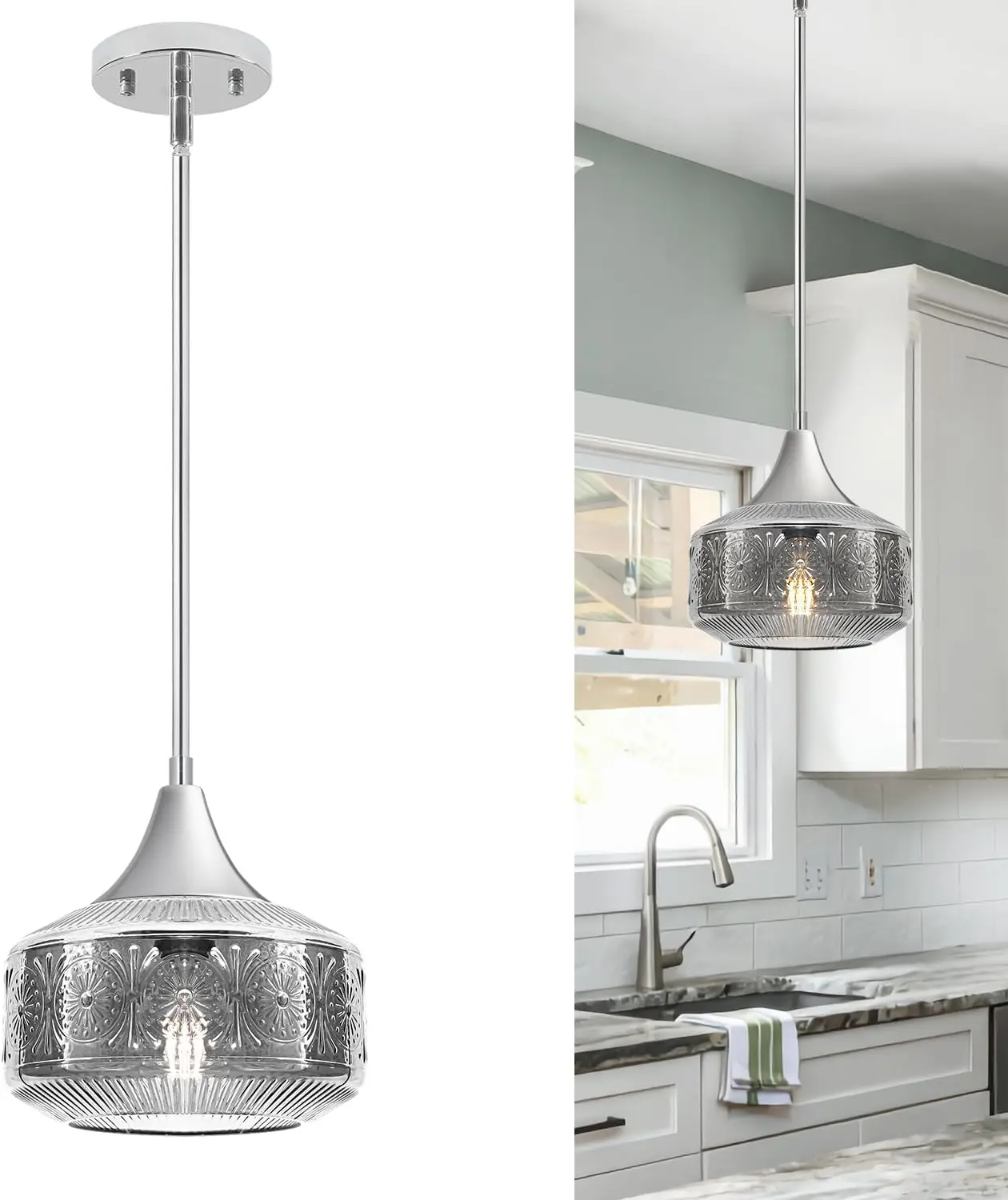 

Современный подвесной светильник из дымчатого стекла с регулируемой штангой, цоколь E26, для кухонного острова и домашнего декора