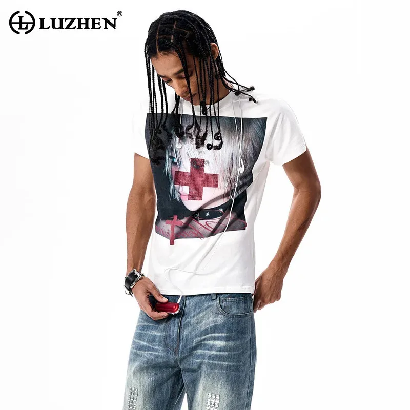 LUZHEN 2026 Short Printed Summer Fashion T-shirts Original Pattern Sleeve Men's High Quality Pure Cotton Casual Male Tops JY9042
