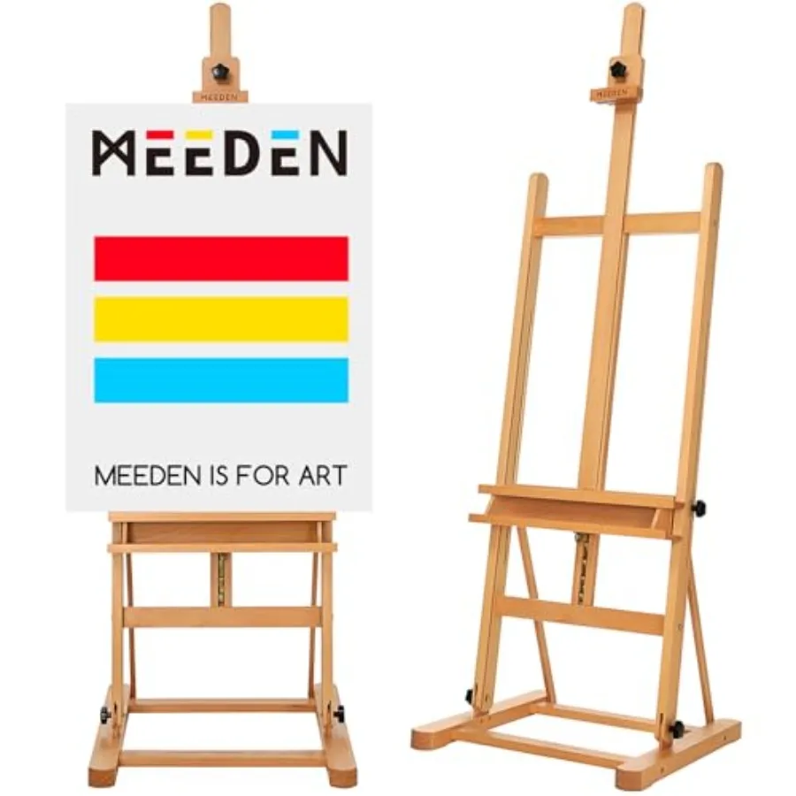 

Studio H-Frame Easel with Storage Tray Solid Beech Wood Artist Painting Easel Best Wooden Floor Easel Holds Canvas Art up to 48