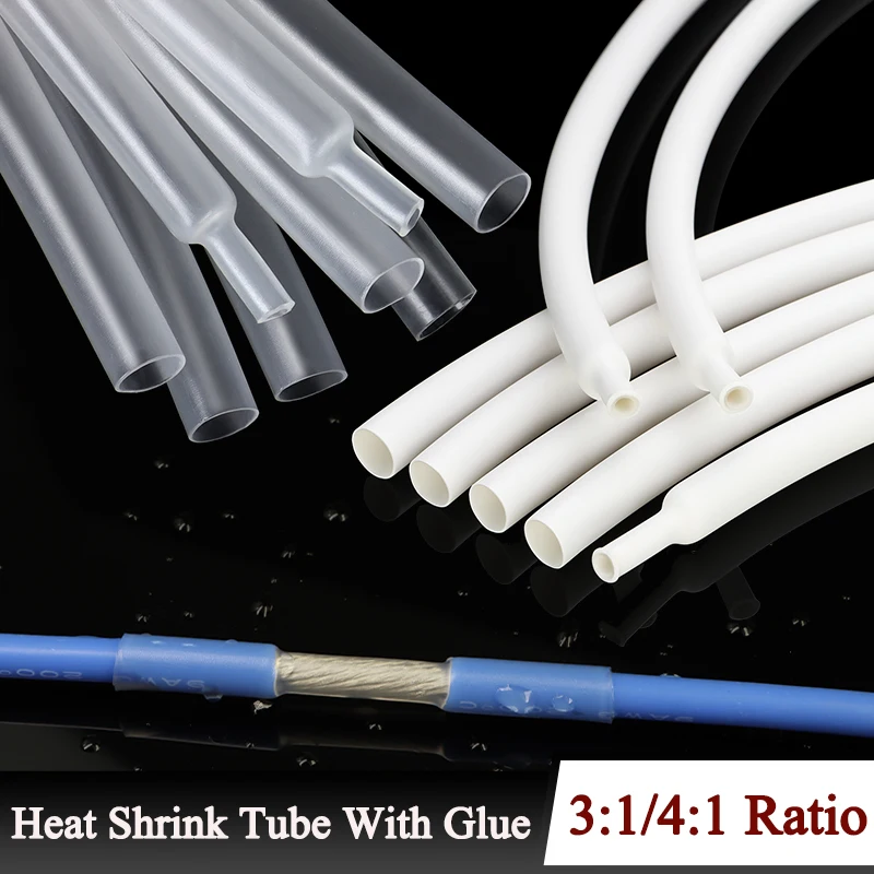 Clear/White 3:1/4:1 Ratio Dual Wall Heat Shrink Tube With Glue 1.6mm - 52mm Adhesive Lined Polyolefin ﻿Wrap Cable Protect Sleeve