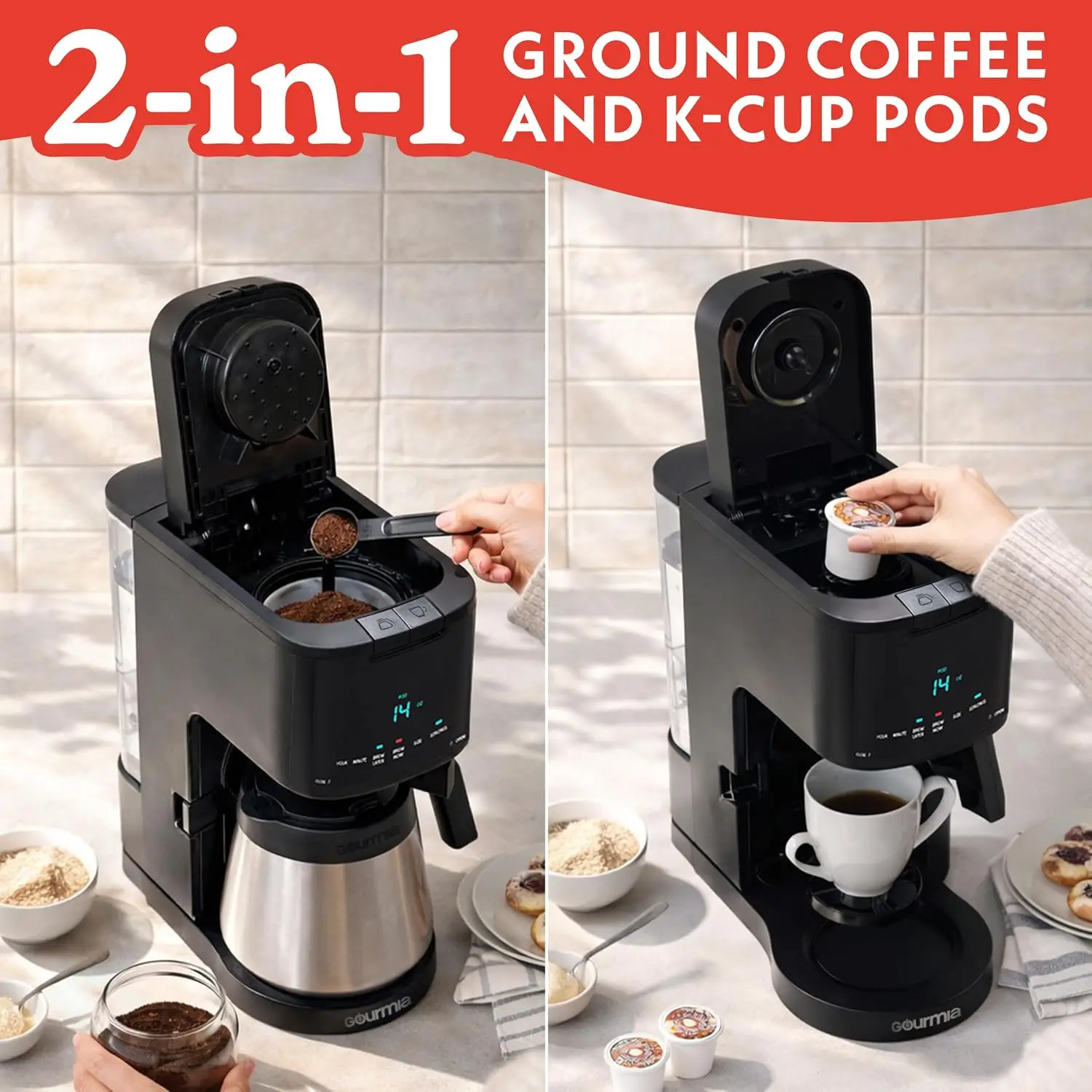 Single Serve & 12-Cup Coffee Maker 2-in-1, Drip Brew with K-Cup Compatibility, Programmable, Pause & Serve, Removable Filter, Th