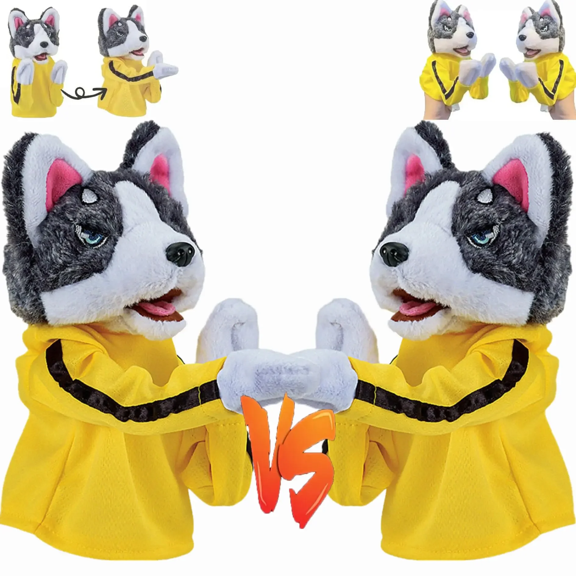 

2024 Kung Fu Animal Toy Husky Gloves Doll Children's Game Plush Toys Husky Boxing Interactive Hand Puppet Toy with Sounds