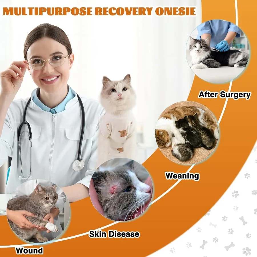 بدلة إعادة جراحة القطط المضادة لللعق بعد العملية الجراحية مع تصميم قابل للطي قميص بدلة للجسم ناعم قابل للتنفس للإناث Spay Male Ne #6