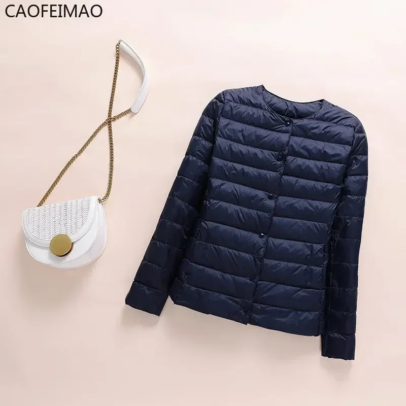 Vrouwen Liner Duck Donsjack O-hals Variabele V-hals 2023 Nieuwe Vrouwelijke Winter Warm Houden Kraag Ultralight Gewatteerde Puffer Jas