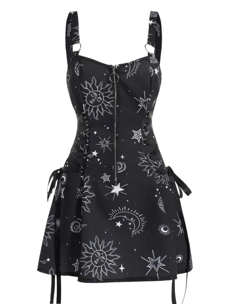 2026 Neues Vintage Gothic Damen Kariertes Kleid Hohe Taille Bodycon Punk Harajuku Lolita Ärmellos Streetwear Sexy A-Linien Mini-Kleider