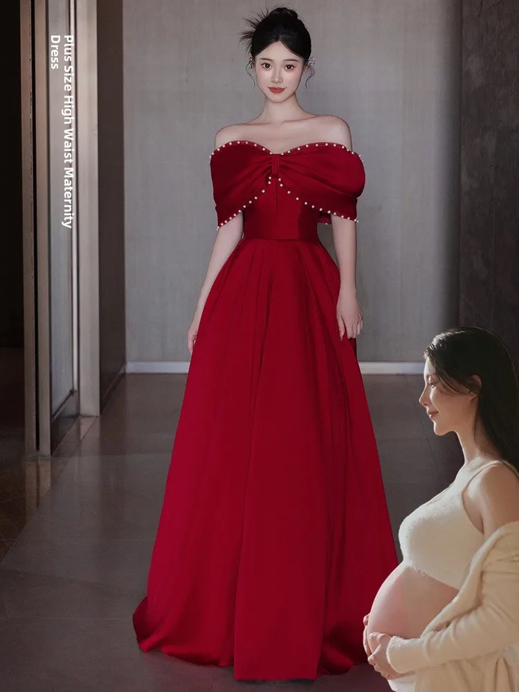 

Ele plus Size One oulder Wedding Dr Materni Cover up Bridal Par Reception Long Evening Gown Slimming A-Line Skirt