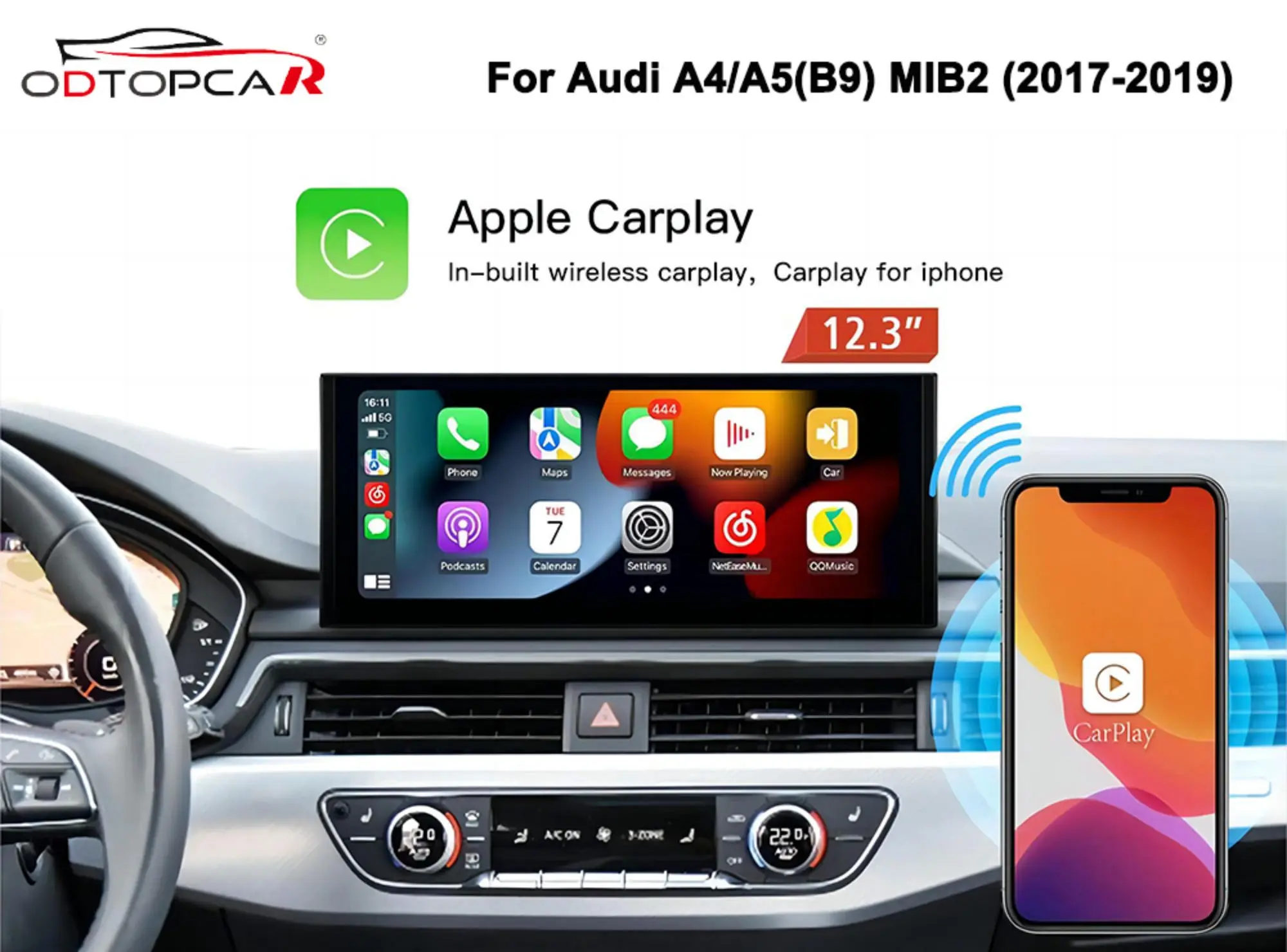 

For Audi MIB2 A4 S4 RS4 B9 LHD 12.3 inch Blu-Ray Touch Screen Upgrade Android Auto Mirroring GPS Navigation 4G Bluetooth CarPlay