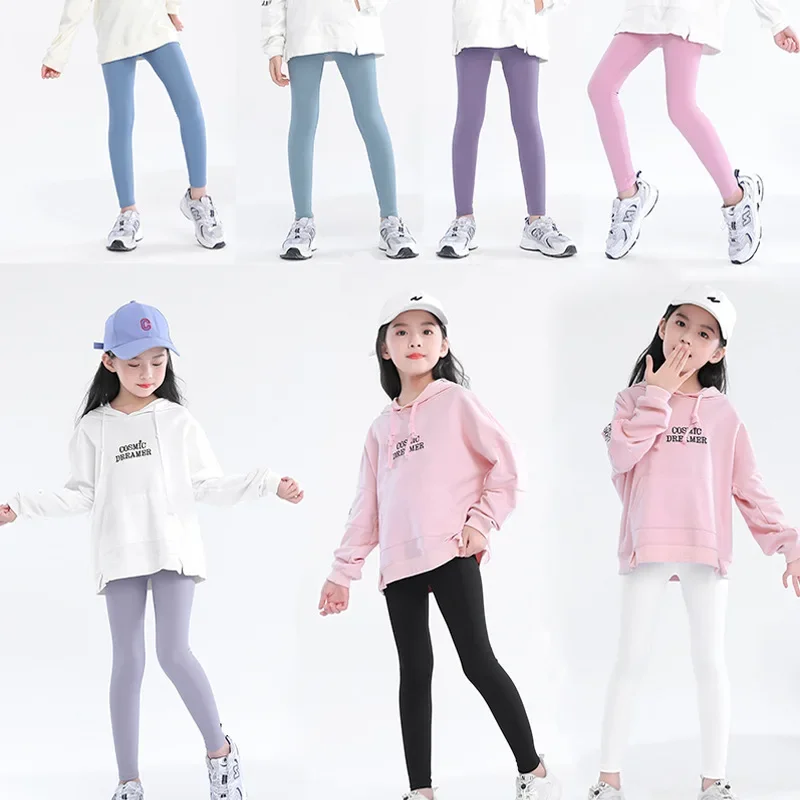 Autumn Solid Kid Leggings Girl Thin Tights Sweatpants 2+y Child Casual Ankle Length Pants Spring Toddler Skinny Cropped Trousers
