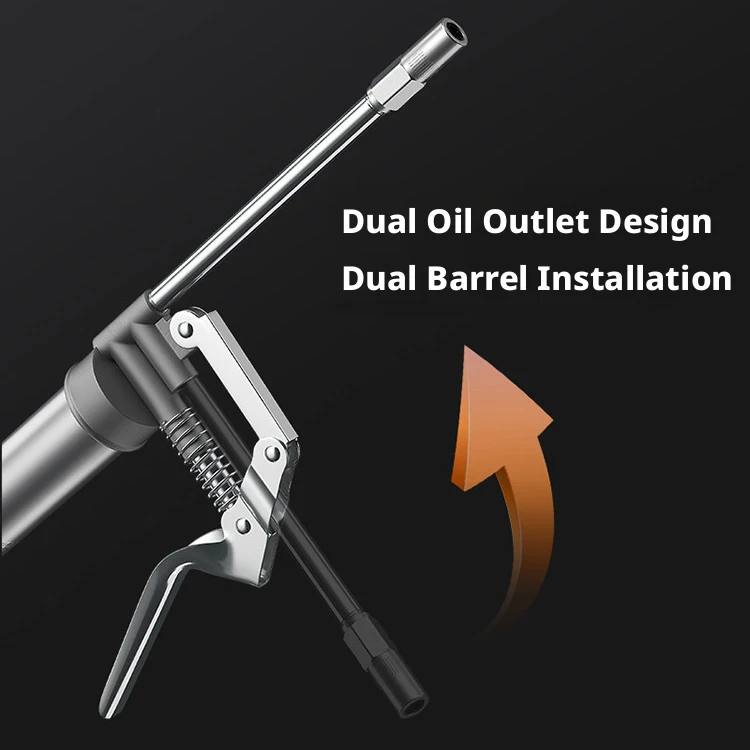 Handheld Grease Gun 120cc – Aluminum Body, Dual-Output Nozzle, 29.5cm Compact, for Automotive/Machinery Lubrication
