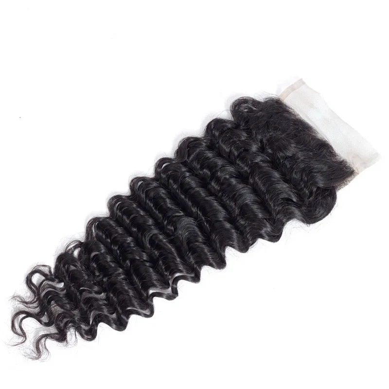 4x4 5x5 Cierre de encaje de onda profunda cabello humano encaje transparente prearrancado parte libre 100% cabello humano virgen brasileño extremo completo