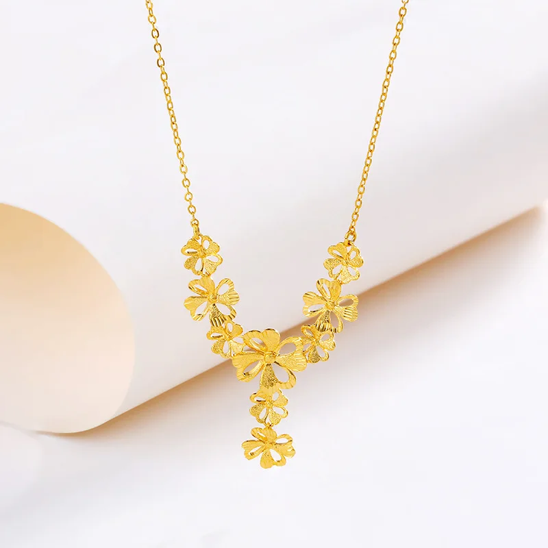 

Luxury 24K 9999 Pure Gold real gold Women's Four-leaf Flower Pendant Necklace