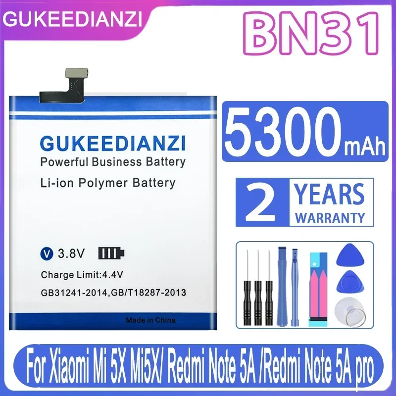 

GUKEEDIANZI Аккумулятор BN31 5300 мАч для Xiaomi Mi 5X Mi5X Redmi Note 5A/Pro Mi A1 Redmi Y1 Lite S2 5000 мАч Аккумулятор