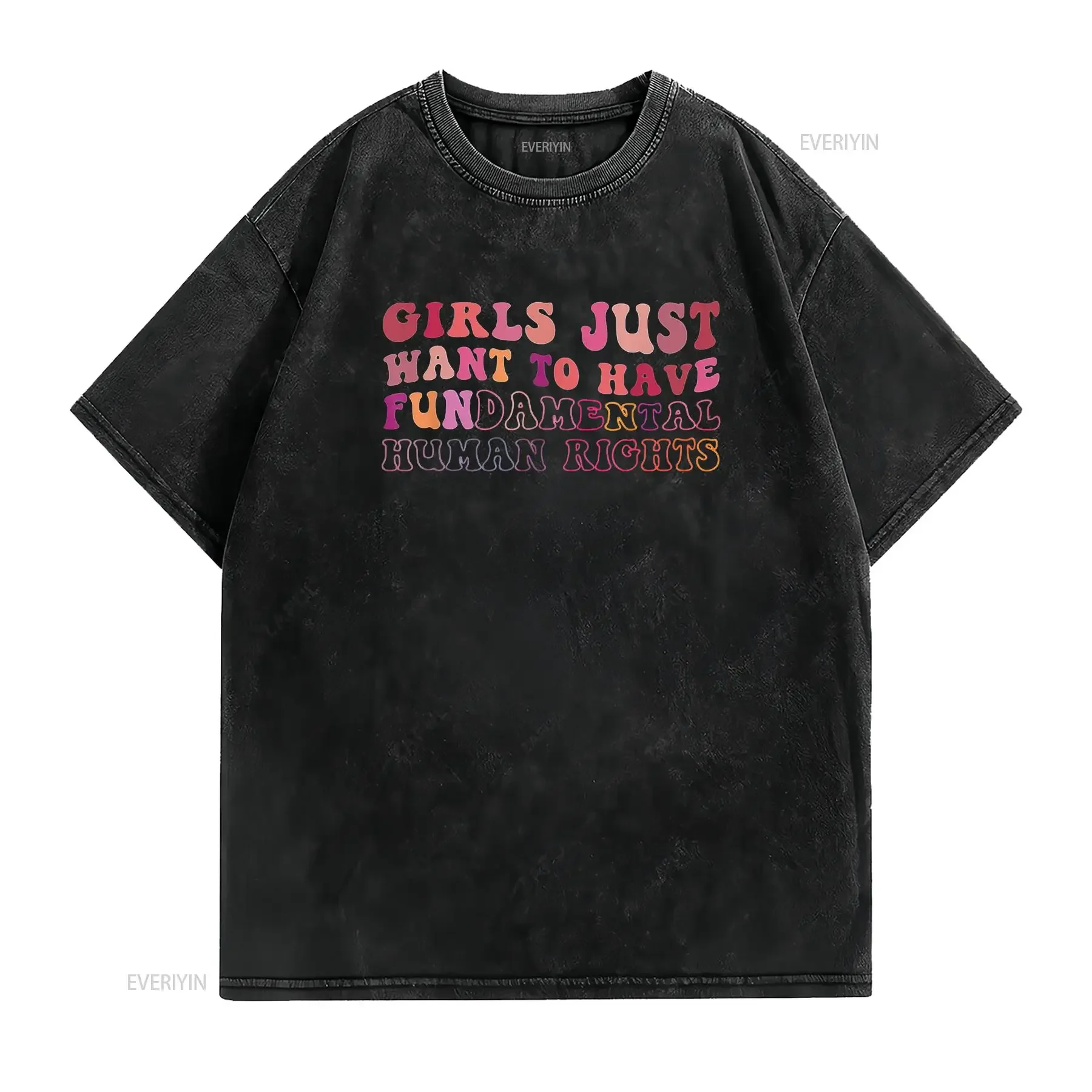 Womens Girls Just Want To Have Fundamental Human Rights Feminist T Shirt Black 2X Large vintage Washed Stretched Slightly