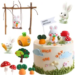 Bunny Cake Toppers Rabbit Carrot House Mushroom Cake Decorations Forest Animal Theme Baby Shower Kids Birthday Party Supplies