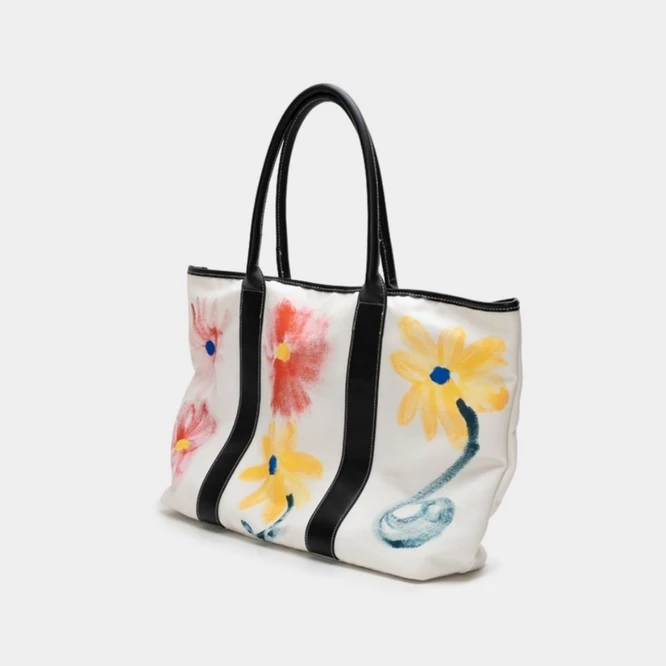 Coreano estilo lona sacola graffiti flores diy casual tote sacos de alta capacidade floral feminino